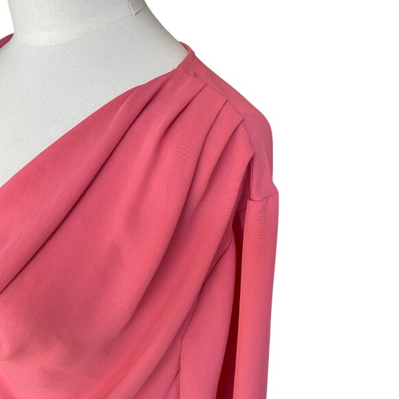 Lands' End Cowl Neck Blouse Sz 26W Rose Pink Chiffon Office Professional Tunic - Picture 6 of 14
